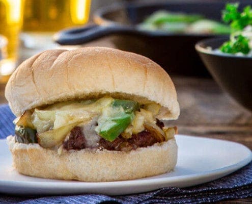 Philly Cheesesteak Smothered Burgers