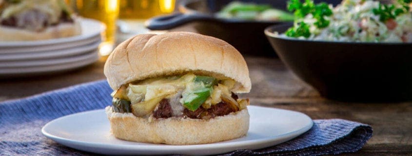 Philly Cheesesteak Smothered Burgers