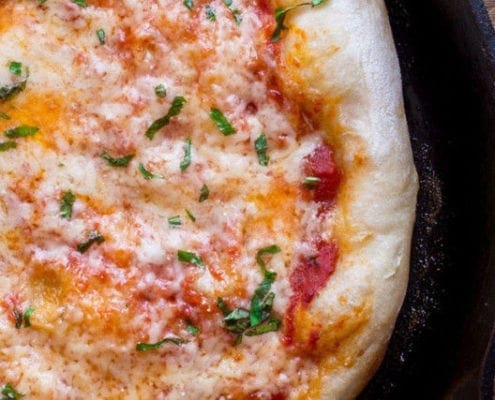 Skillet Pizza Margarita with Alpine and Fresh Basil