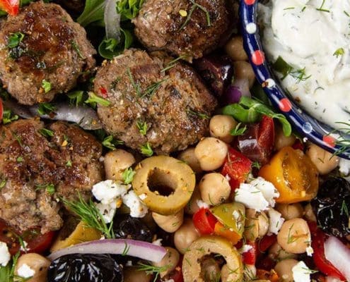 Mediterranean Salad Plate with Lamb Meatballs