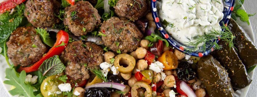 Mediterranean Salad Plate with Lamb Meatballs